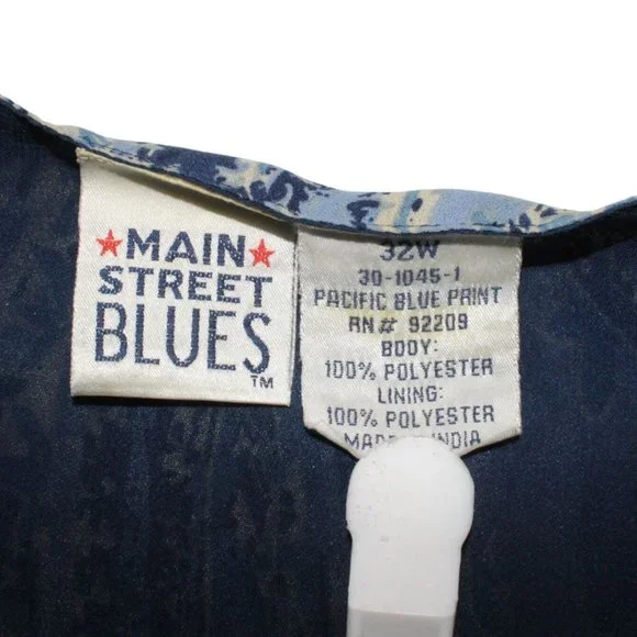 Main Street Blues Womens Plus 32W Blue Multicolored 3/4 Sleeve Tunic Blouse Top - Picture 7 of 9